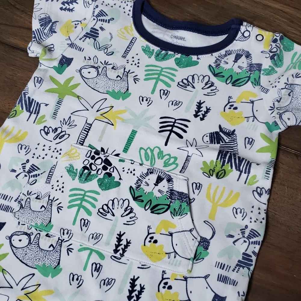 Gymboree NWOT Newborn Essentials Jungle Animals One Piece Romper Sz 3-6M